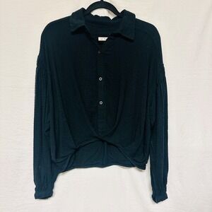 Free People We The Free Long Sleeve Black Oversize‎ Collared Sweater Size XS